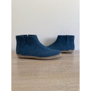 Glerups Petrol Wool Ankle Boot Slippers Leather‎ Sole Sz 43/10 Men's
